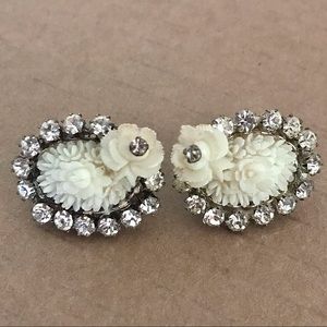 Vintage Miriam Haskell Rhinestone Floral Earrings